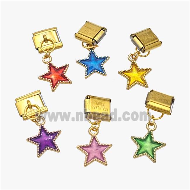 Stainless Steel Element For Module Bracelet With Copper Star Pendant Painted Gold Plated Mixed