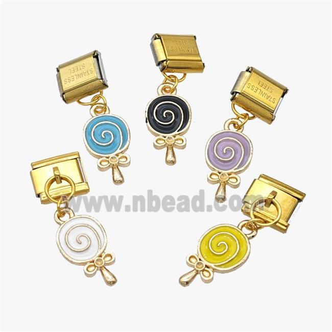 Stainless Steel Element For Module Bracelet With Copper Magic Wand Pendant Enamel Gold Plated Mixed