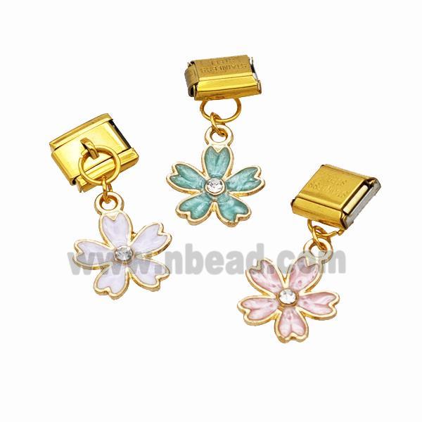 Stainless Steel Element For Module Bracelet With Copper Flower Pendant Painted Gold Plated Mixed