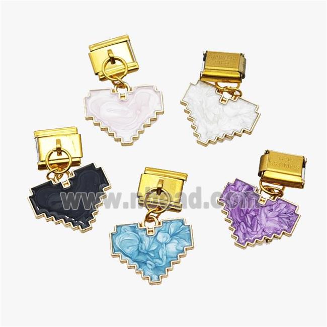 Stainless Steel Element For Module Bracelet With Copper Heart Pendant Painted Gold Plated Mixed