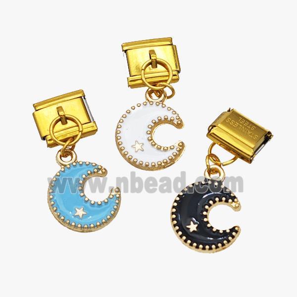 Stainless Steel Element For Module Bracelet With Copper Moon Pendant Enamel Gold Plated Mixed