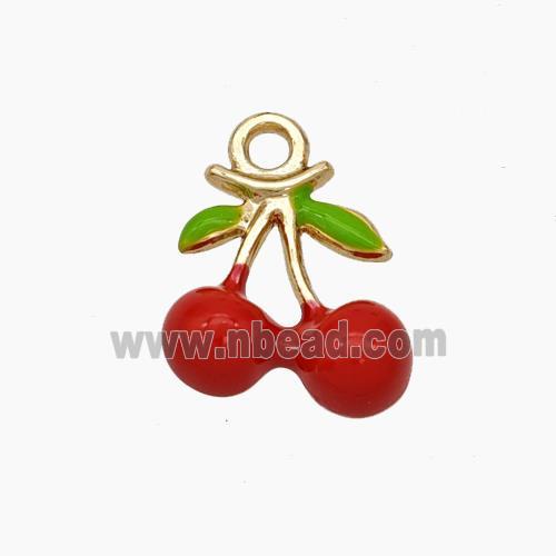 Copper Cherry Charms Pendant Red Enamel Gold Plated