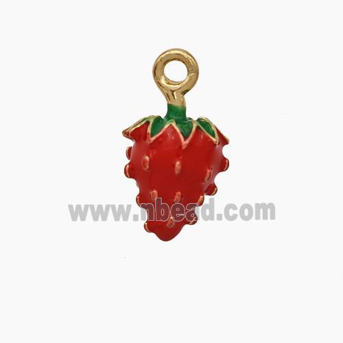 Copper Strawberry Charms Pendant Red Enamel Gold Plated