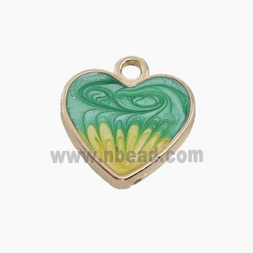 Copper Heart Pendant Green Yellow Painted Gold Plated