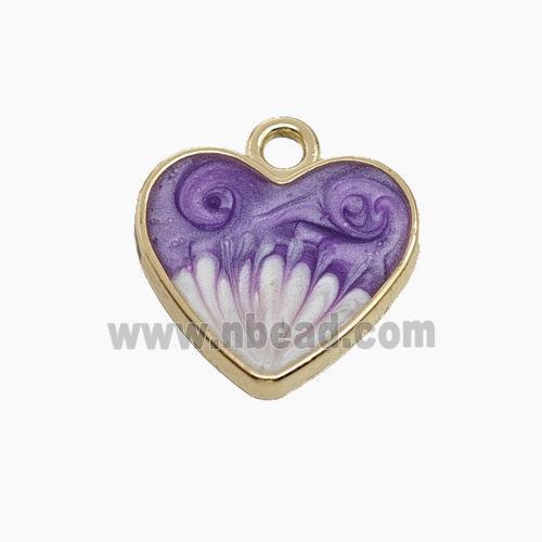 Copper Heart Pendant Purple Painted Gold Plated