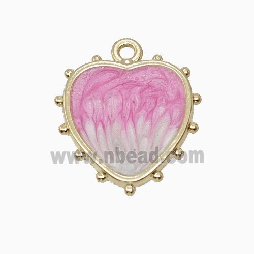 Copper Heart Pendant Pink Painted Gold Plated