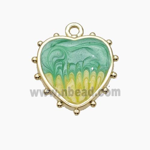 Copper Heart Pendant Green Painted Gold Plated