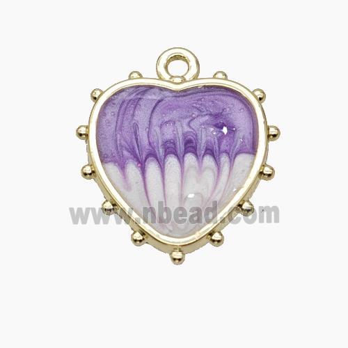 Copper Heart Pendant Purple Painted Gold Plated