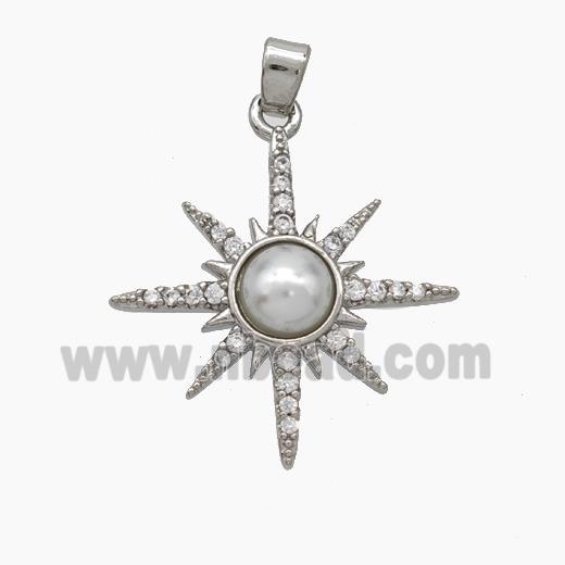 Copper Sun Pendant Pave Pearlized Resin Zirconia Platinum Plated