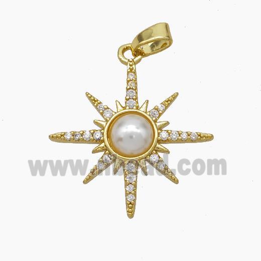 Copper Sun Pendant Pave Pearlized Resin Zirconia Gold Plated