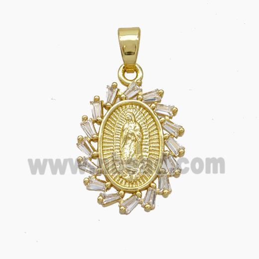 Jesus Charms Copper Pendant Pave Zirconia Gold Plated