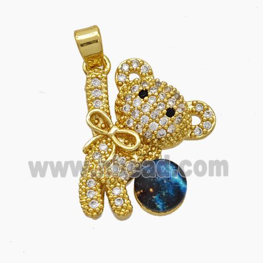 Copper Bear Pendant Pave Zirconia Gold Plated