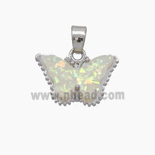 Copper Butterfly Pendant Pave Fire Opal Platinum Plated