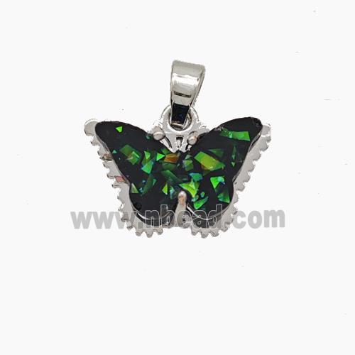 Copper Butterfly Pendant Pave Black Fire Opal Platinum Plated