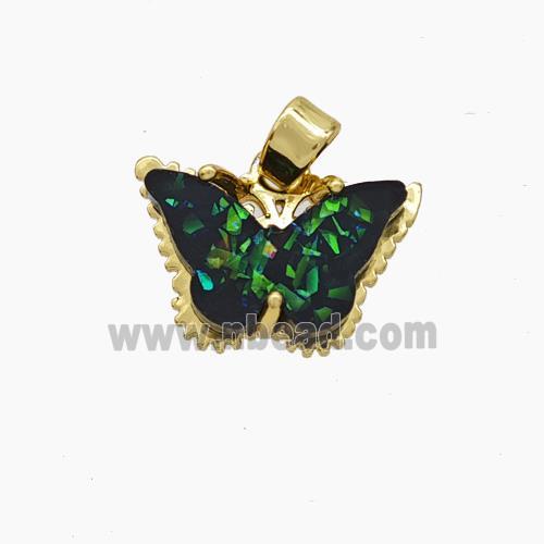 Copper Butterfly Pendant Pave Black Fire Opal Gold Plated