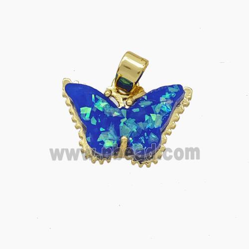 Copper Butterfly Pendant Pave Blue Fire Opal Gold Plated