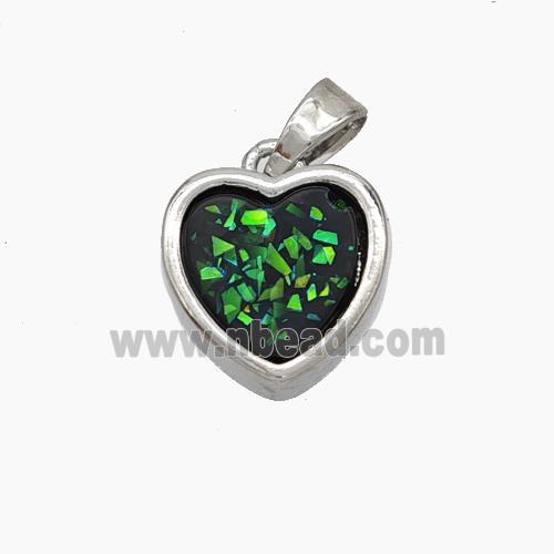 Copper Heart Pendant Pave Black Fire Opal Platinum Plated