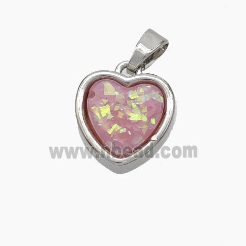 Copper Heart Pendant Pave Pink Fire Opal Platinum Plated