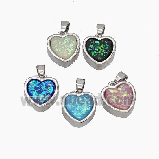 Copper Heart Pendant Pave Fire Opal Platinum Plated Mixed