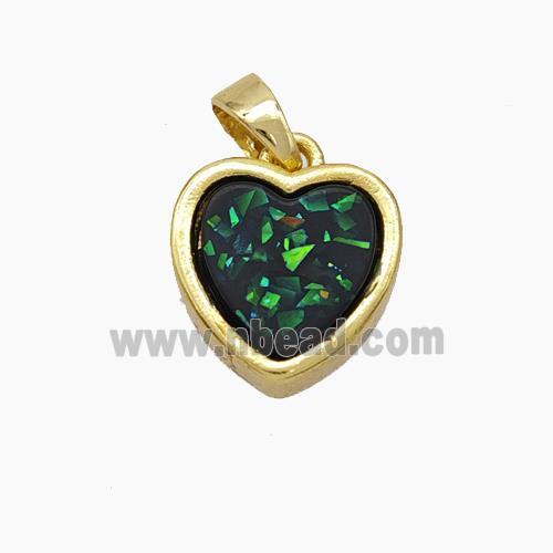 Copper Heart Pendant Pave Black Fire Opal Gold Plated