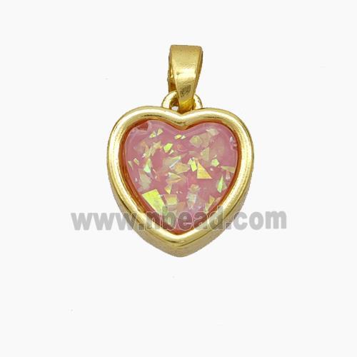 Copper Heart Pendant Pave Pink Fire Opal Gold Plated