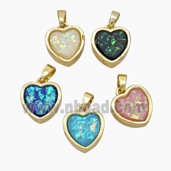 Copper Heart Pendant Pave Fire Opal Gold Plated Mixed