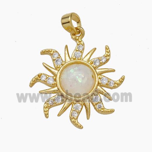 Copper Sun Pendant Pave Fire Opal Zirconia Gold Plated