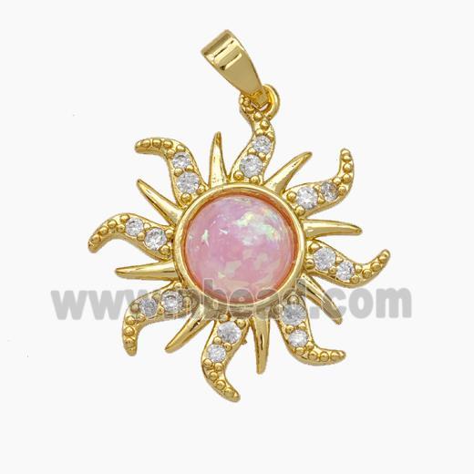 Copper Sun Pendant Pave Pink Fire Opal Zirconia Gold Plated