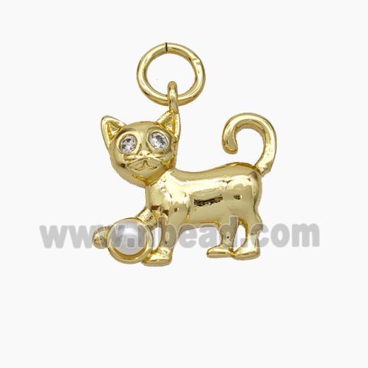 Copper Cat Pendant Pave Pearlized Resin Gold Plated