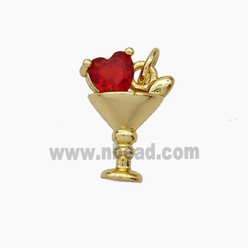 Wine Glass Cup Charms Copper Goblet Pendant Pave Crystal Glass Gold Plated