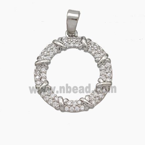 Copper Circle Pendant Pave Zirconia Platinum Plated