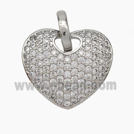 Copper Heart Pendant Pave Zirconia Platinum Plated