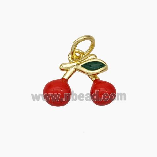 Copper Cherry Pendant Red Enamel Gold Plated