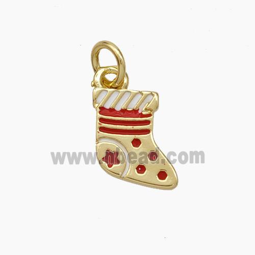 Christmas Stocking Charms Copper Pendant Enamel Gold Plated