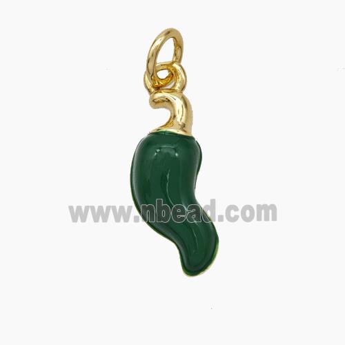 Copper Chili Pendant Green Enamel Gold Plated