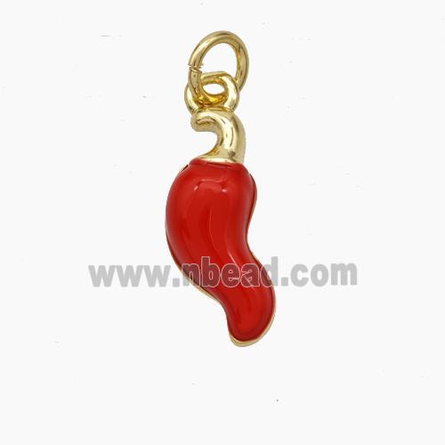 Copper Chili Pendant Red Enamel Gold Plated