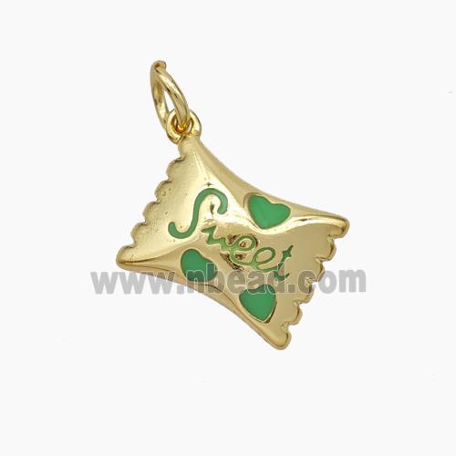 Sweet Candy Copper Pendant Green Enamel Gold Plated