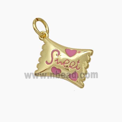 Sweet Candy Copper Pendant Pink Enamel Gold Plated