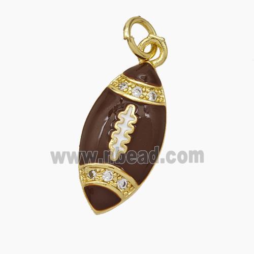 American Football Charms Copper Rugby Pendant Pave Zirconia Darkred Enamel Sport Gold Plated