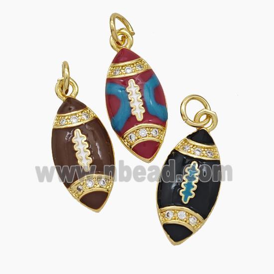 American Football Charms Copper Rugby Pendant Pave Zirconia Enamel Sport Gold Plated Mixed