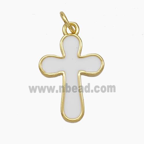 Copper Cross Pendant White Enamel Gold Plated