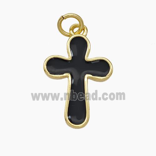 Copper Cross Pendant Black Enamel Gold Plated