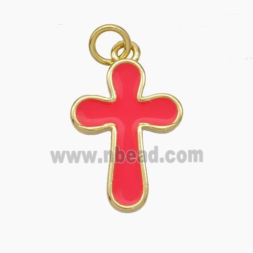 Copper Cross Pendant Red Enamel Gold Plated