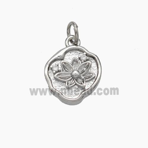 Copper Flower Pendant Pave Zirconia Platinum Plated