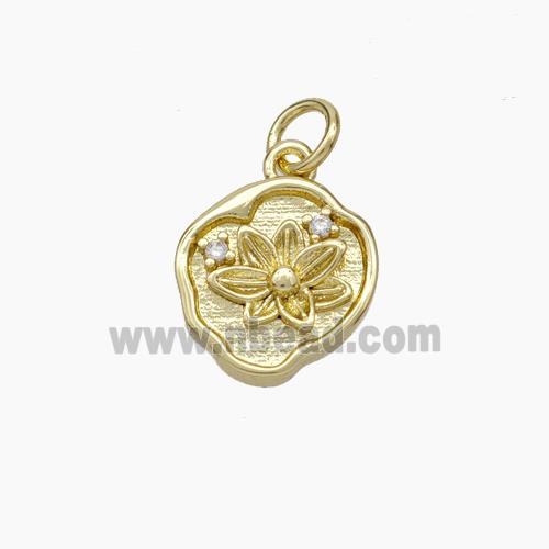 Copper Flower Pendant Pave Zirconia Gold Plated