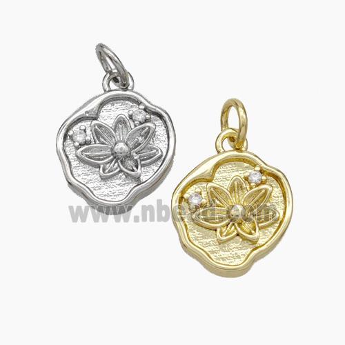 Copper Flower Pendant Pave Zirconia Mixed