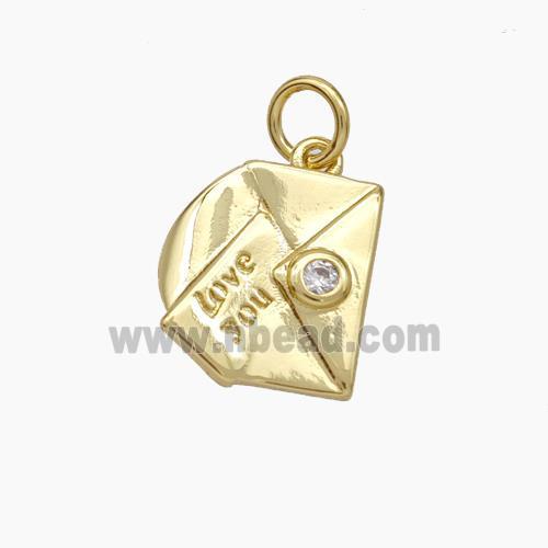 Envelope Love You Copper Pendant Pave Zirconia Gold Plated