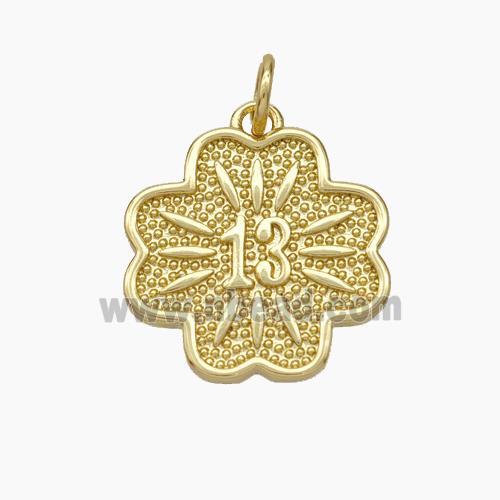 Lucky 13 Clover Charms Copper Pendant Gold Plated