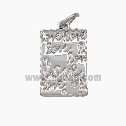 Love Charms Copper Rectangle Pendant Platinum Plated