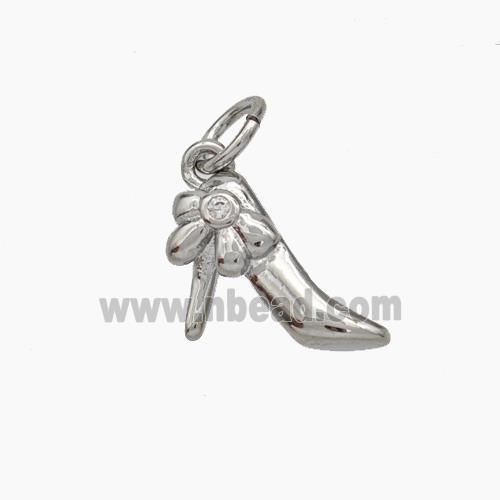 High Heel Charms Copper Shoe Pendant Pave Zirconia Platinum Plated